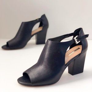 Tahari Black Leather Peep Toe Slingback Mules